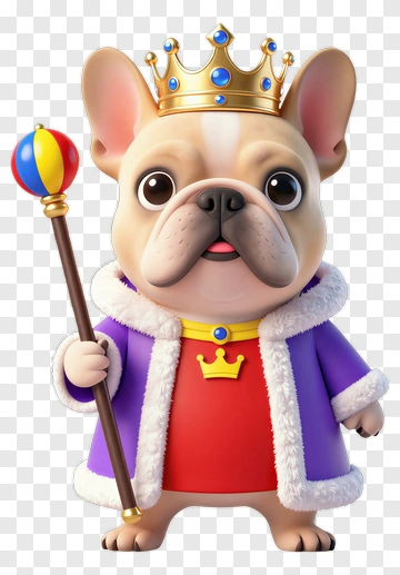 3D French Bulldog King Holding A Scepter PNG