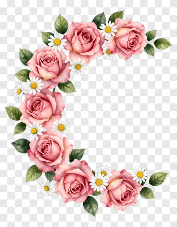 Floral Letter C With Pink Roses And Daisies PNG