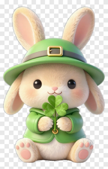 Cartoon Bunny Holding A Shamrock PNG