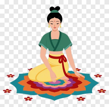 Woman Sitting On A Colorful Mandala PNG