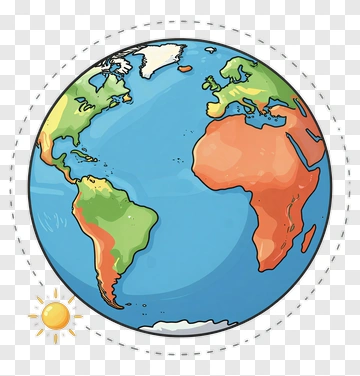 Colorful Cartoon Earth Globe With Sun PNG