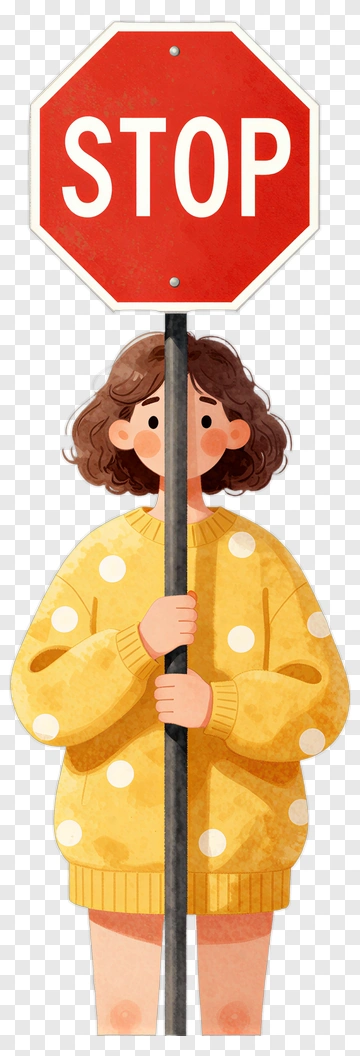 Cartoon Girl Holding A Stop Sign PNG