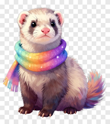 Cute Ferret Wearing A Rainbow Scarf PNG