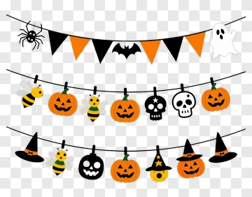 Halloween Decoration With Pumpkins And Banners PNG