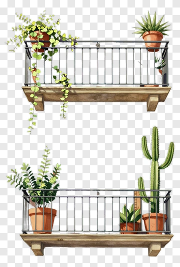 Balcony With Potted Plants PNG
