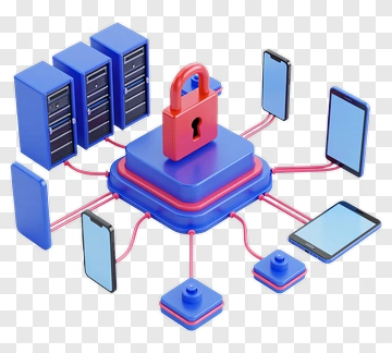 3D Network Security Concept With Lock And Devices PNG