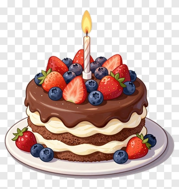 Birthday Cake With Berries And Candle PNG