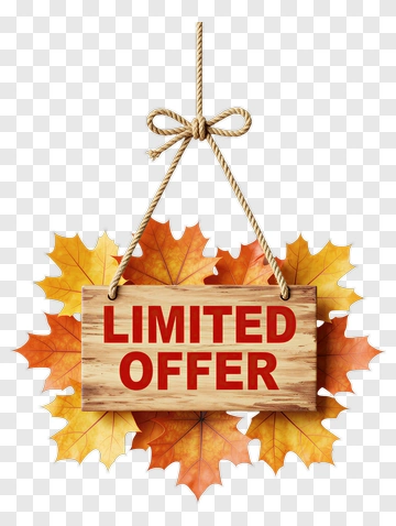 Limited Offer Sign With Autumn Leaves PNG