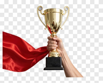 Hand Holding A Gold Trophy With Red Flag PNG