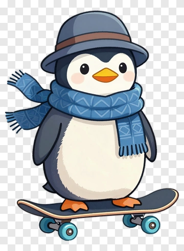 Cartoon Penguin On A Skateboard PNG