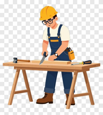 Carpenter Working At A Wooden Table PNG