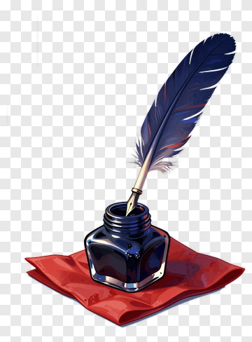 Ink Bottle With Quill Pen On A Red Cloth PNG
