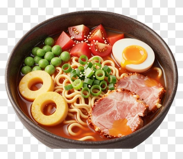 Delicious Ramen Bowl With Egg And Vegetables PNG