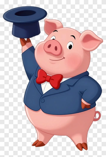 Cartoon Pig Wearing A Suit And Top Hat PNG