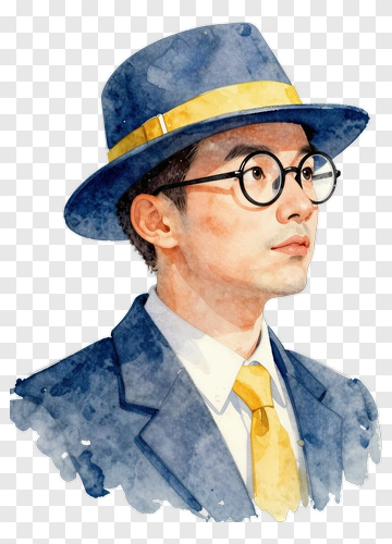 Watercolor Man In Suit And Hat PNG