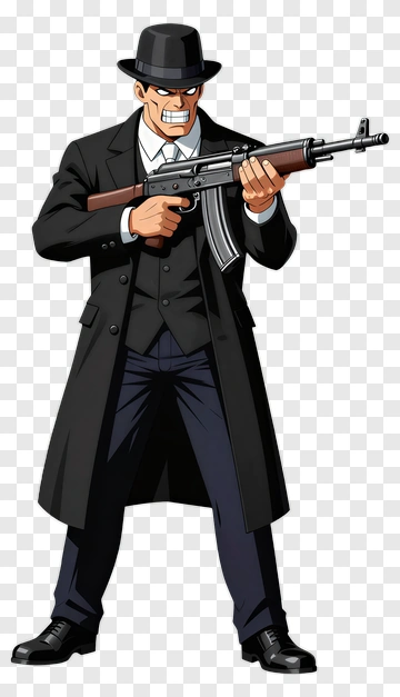 Cartoon Gangster Holding A Gun PNG