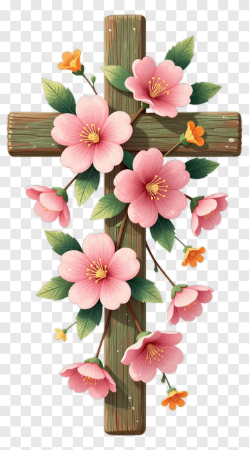 Floral Cross With Pink Blossoms PNG