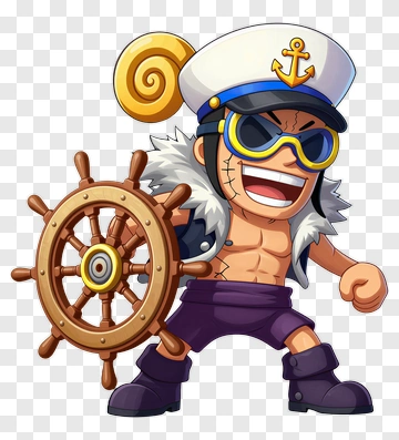 Cartoon Pirate Holding A Ship's Wheel PNG