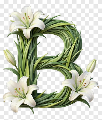 Floral Letter B With Lilies And Grass PNG