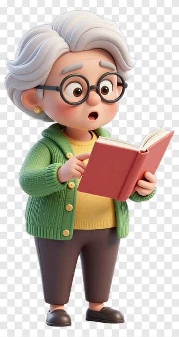 Cartoon Grandma Reading A Book PNG