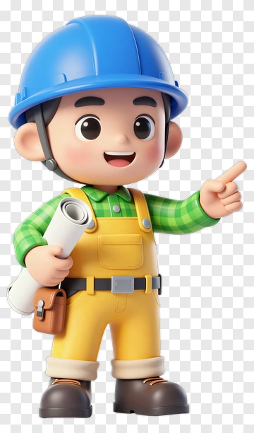 Cartoon Construction Worker Pointing With Blueprint PNG