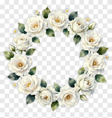 White Rose Floral Wreath PNG