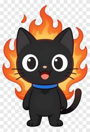 Cartoon Black Cat With Flames PNG