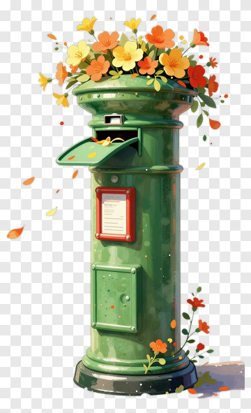 Flower-Decorated Green Mailbox PNG