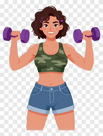 Cartoon Woman Lifting Dumbbells PNG