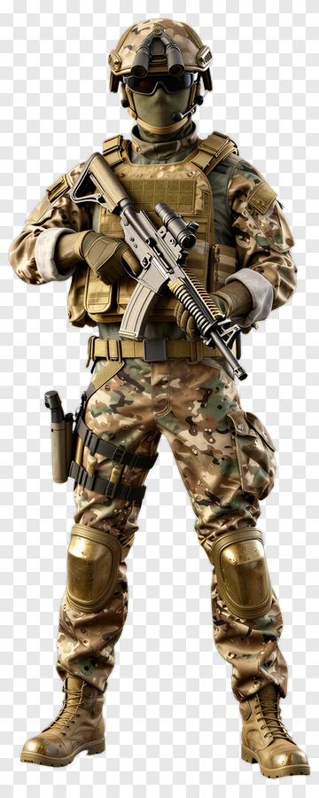 Soldier In Camouflage Uniform Holding A Rifle PNG