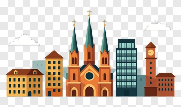 Cityscape With Church And Skyscrapers PNG