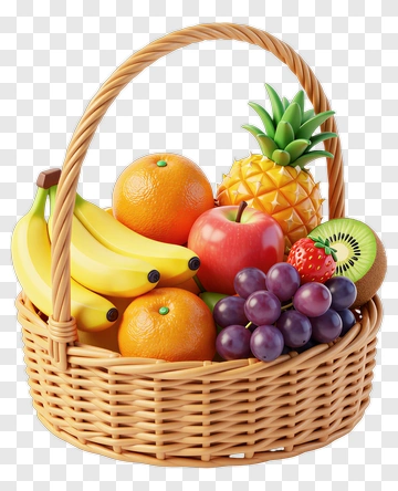 Fruit Basket With Bananas, Apples, And Oranges PNG