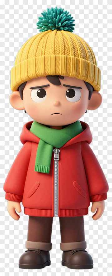 Cartoon Boy In Red Jacket And Yellow Beanie PNG