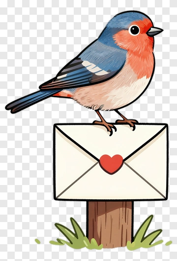 Cartoon Bird Sitting On A Love Letter PNG