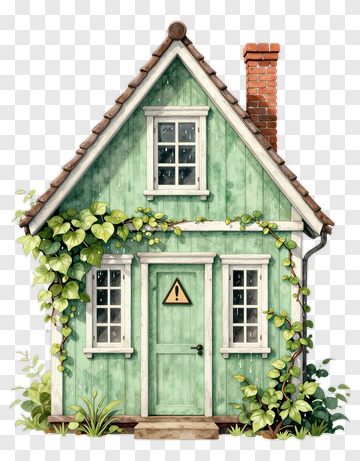 Green House With Vines And Warning Sign PNG