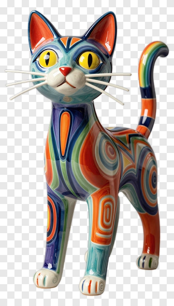 Colorful Cat Figurine PNG
