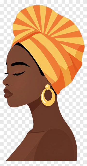 Woman In Profile With Orange Headwrap And Earrings PNG