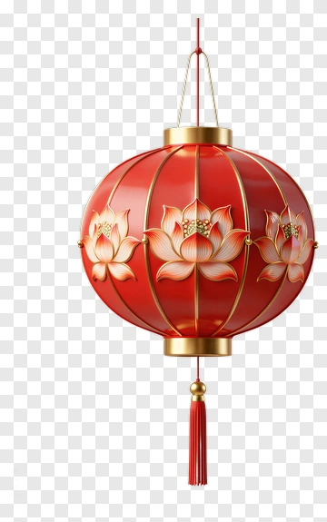 Red Lantern With Lotus Flowers PNG