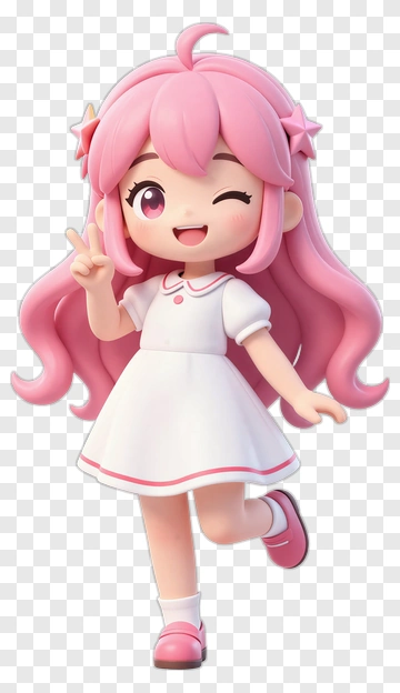Cute Cartoon Girl Winking In A White Dress PNG