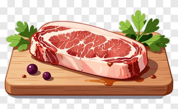 Raw Steak On A Wooden Cutting Board PNG