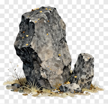 Rock Formation With Grass And Leaves PNG