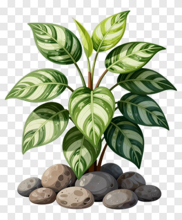 Colorful Potted Plant With Stones PNG