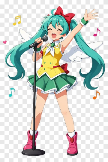 Anime Singer With Microphone And Wings PNG