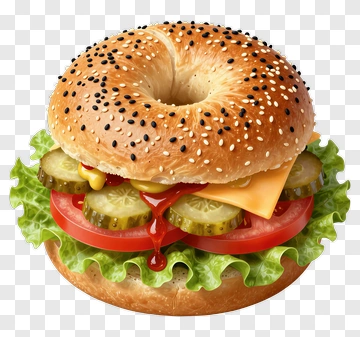 Bagel Sandwich With Lettuce And Pickles PNG