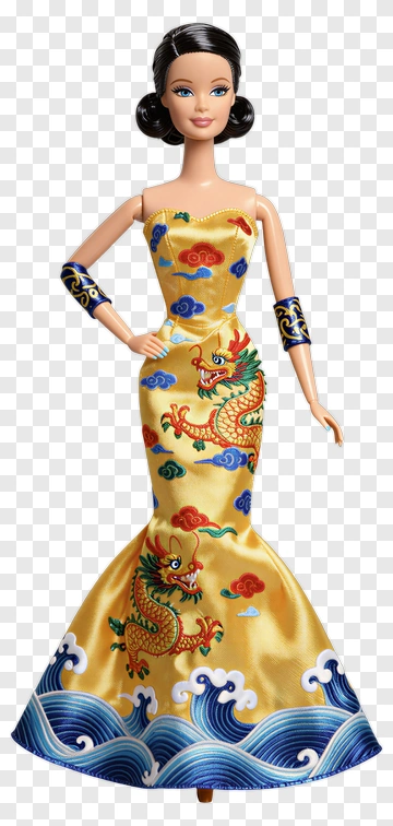 Barbie Doll In Dragon Embroidered Dress PNG