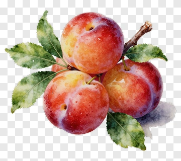 Watercolor Plums With Leaves PNG