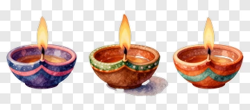 Colorful Diwali Oil Lamps PNG