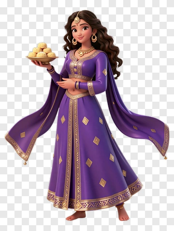 Cartoon Woman Holding A Plate Of Sweets PNG