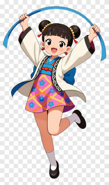 Cheerful Girl Holding A Blue Ribbon PNG