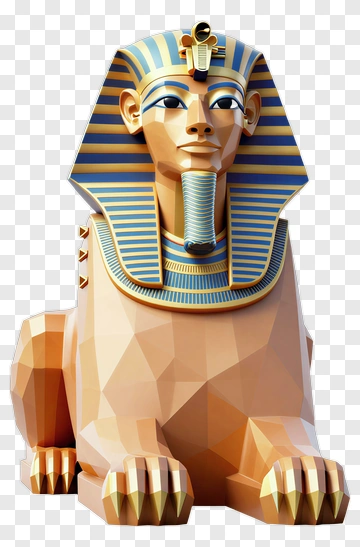 3D Sphinx Statue With Blue And Gold Accents PNG